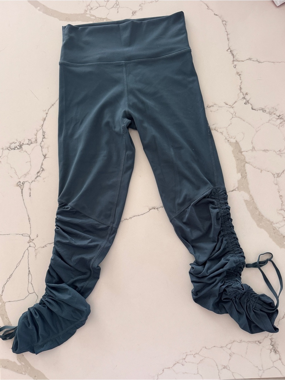 Ruched Drawstring Leggings - Slate Blue